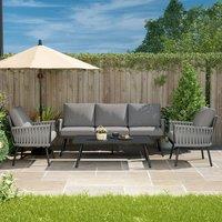 Outdoor Garden Furniture Set with Rope Weave and All Metal Frame 4 Piece Design