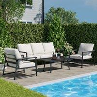 4 Piece Aluminium Outdoor Sofa Set with Glass Table Garden Furniture