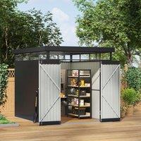 2x2.6x2m/1.6x2.6x2m/2.6x3x2m/4x3x2m Charcoal Black Galvanized Steel Storage Shed with Double/Single Lockable Doors