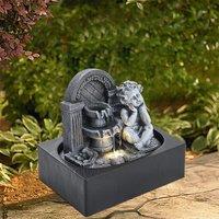 Grey Tabletop Resin Cherub Fountain with LED Light Indoor