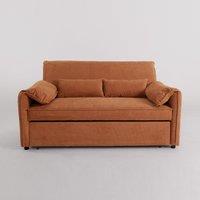 Caramel & Ginger Yellow Fabric Sofa Bed with Adjustable Backrest and Easy Pull-Out Mechanism