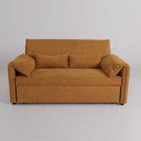Caramel & Ginger Yellow Fabric Sofa Bed with Adjustable Backrest and Easy Pull-Out Mechanism