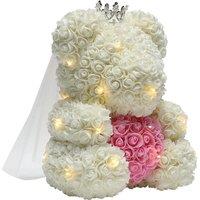 Simulation Foam Forever Rose Crown Teddy Bear Gift Box with Warm White Light String