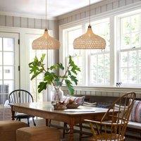 Lightsin Natural Bamboo Pendant Light with Handwoven Lampshades in Four Sizes