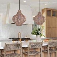 Lightsin Minimalist Handmade Wooden Rattan Pendant Light