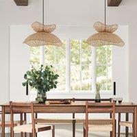 Lightsin Double-Layer Bamboo Pendant Light Natural Ceiling Pendant Light for Living Room, Dining Area, and Boho Interiors