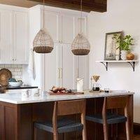 Lightsin Handwoven Boho Teardrop Design Rattan Iron Pendant Light
