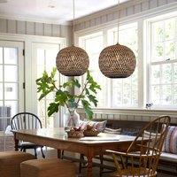Lightsin Modern Black and Natural Bamboo Handwoven Pendant Light