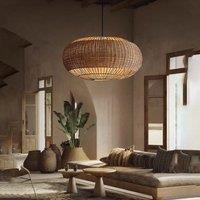 Lightsin Handcrafted Rattan Pendant Light in Flat Round Basket Shape