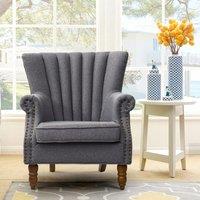 Vintage Linen Upholstered Wing Back Armchair