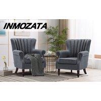 Vintage Linen Upholstered Wing Back Armchair