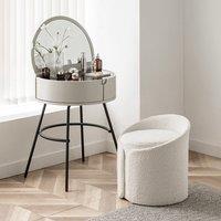 White Teddy Fabric Dressing Stool with Low Back