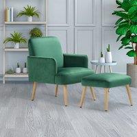 Wooden Legs Velvet Armchair Chair with Footrest
