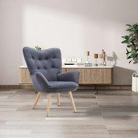 Tufted Button Linen Armchair with Wooden Legs