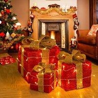 Pre-Lit Golden Christmas Gift Box Set with Warm Lights