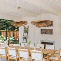 Lightsin Woven Rattan and Iron Pendant Light Organic Ceiling Pendant Light for Dining Room, Living Room, and Modern Rustic Interiors