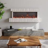 47/59 Inch Wall Mounted Electric Fireplace with Faux Stone Mantel, WiFi, Remote & LED Flames