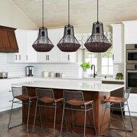 Lightsin Geometric Rattan and Iron Pendant Light for Dining, Kitchen, and Living Rooms