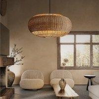 Lightsin Handcrafted Rattan Pendant Light in Flat Round Basket Shape