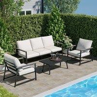 4 Piece Aluminium Outdoor Sofa Set with Glass Table Garden Furniture