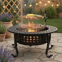 Large Round Fire Pit & BBQ Grill | 93cm Diameter Outdoor Fire Bowl for Garden & Camping