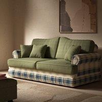 Cottonfy Heritage Plaid Skirted Sofa with Concealed Storage Drawers