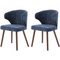Chenille Dining Chair Curved Back Wooden Leg Pair
