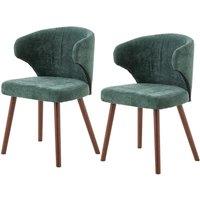 Chenille Dining Chair Curved Back Wooden Leg Pair