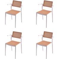 Stackable Plastic Rattan Look Dining Chairs with Armrests Set of 4