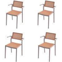 Stackable Plastic Rattan Look Dining Chairs with Armrests Set of 4