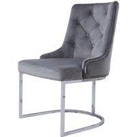 Velvet Upholstered Dining Chair Button Tufted Design Light Grey