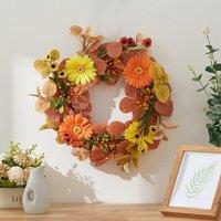 Autumn Maple Leaf & Pumpkin Wreath with Warm Copper Wire Lights 50cm