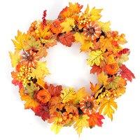 Autumn Harvest Pumpkin & Maple Leaf Wreath 50cm Seasonal Door Decoration