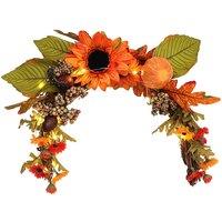 Autumn Sunflower & Chrysanthemum Wreath with Copper Wire Lights 35cm Harvest Hanging Decor