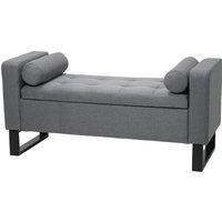 Grey Linen Storage Bench with Lift Up Seat and Iron Base