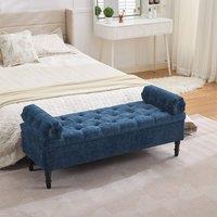 Chenille Upholstered Storage Bench with Lift-Up Seat and Double Cushions