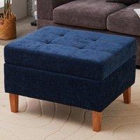 Chenille Upholstered Storage Ottoman with Lift-Up Lid and Solid Wood Legs