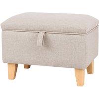 Linen Upholstered Storage Footstool with Solid Wood Legs and Lift-Up Seat