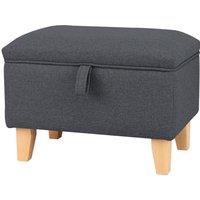 Linen Upholstered Storage Footstool with Solid Wood Legs and Lift-Up Seat