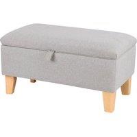 Linen Upholstered Storage Footstool with Solid Wood Legs and Lift-Up Seat