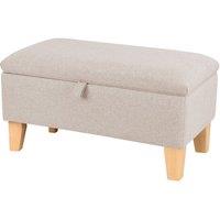 Linen Upholstered Storage Footstool with Solid Wood Legs and Lift-Up Seat