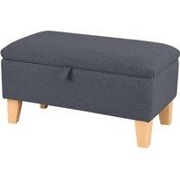Linen Upholstered Storage Footstool with Solid Wood Legs and Lift-Up Seat