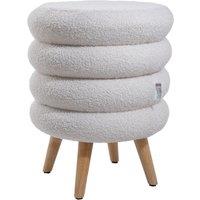White Teddy Fur Tiered Footstool with Natural Wood Legs