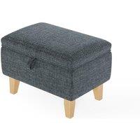 Dark Grey Linen Small Storage Ottoman with Natural Rubber Wood Legs