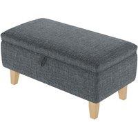 Dark Grey Linen Large Storage Ottoman with Natural Rubber Wood Legs