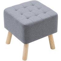 Light Grey Linen Square Shoe Bench with Tufted Top