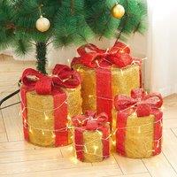 4-Piece Lighted Gold Jute Christmas Round Ornaments (15/20/25/30cm)