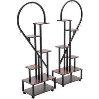 Heart-Shaped 2-Piece Multi-Tier Plant Stand Set Black Frame Vintage Wood Top