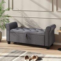 Deep Grey Linen Storage Footstool 115x40x48cm with Three-Row Tufting