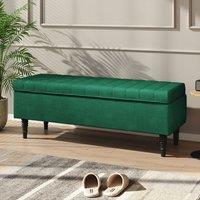 Emerald Velvet Storage Bench with Tufted Top Black Rubberwood Legs